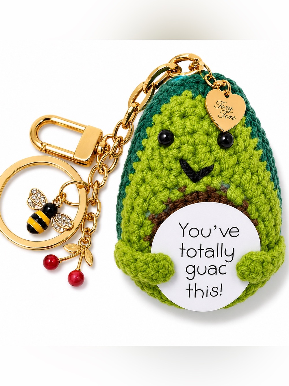 Bag Charm & Keychain – Handmade | 18K Gold-Plated Steel | Gift Pouch Included🥑🍒